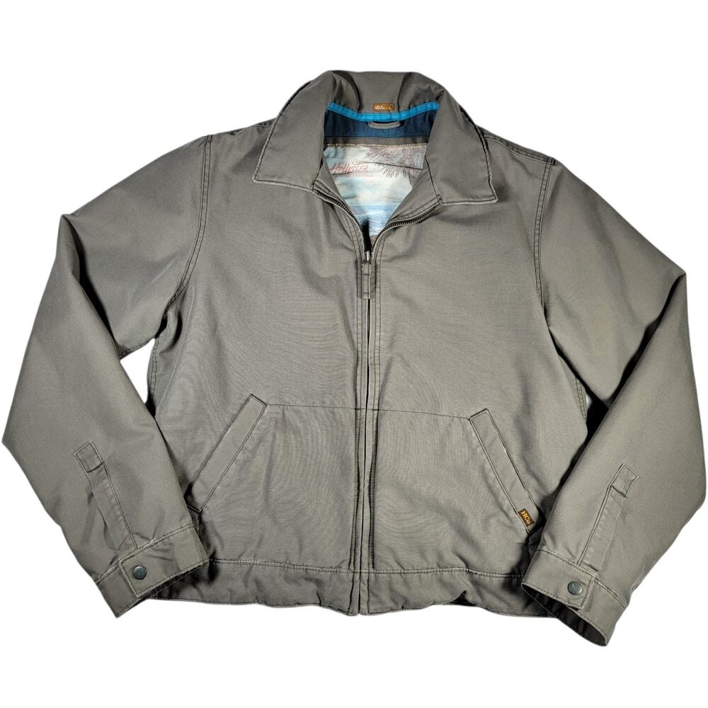 Hollister Mens L Gray Jacket Full Zip Lined Coat Casual Surf Skater Y2K Quilted